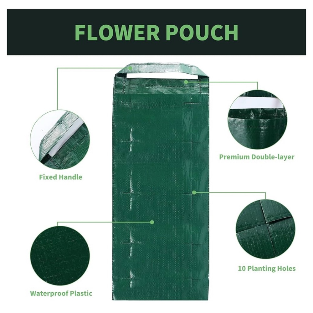 Hanging Flower Pouch with 10 Slits, 4 Packs Green Hanging Flower Planting Bag